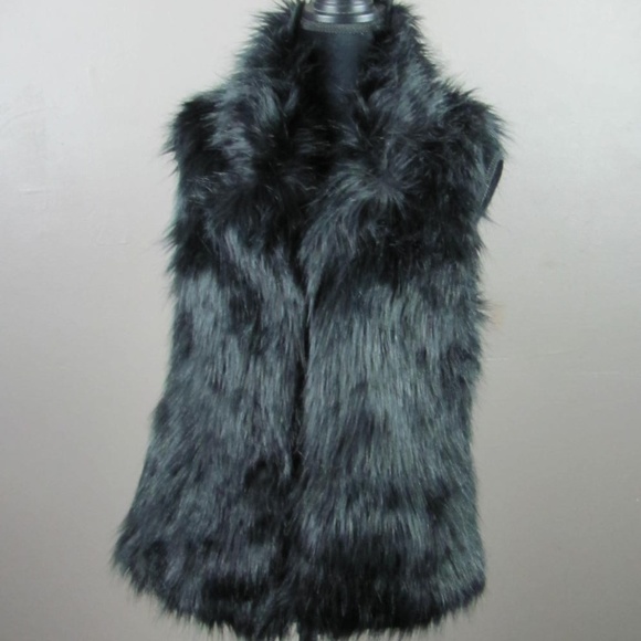 INC International Concepts Jackets & Blazers - Black Faux Fur Vest S/M